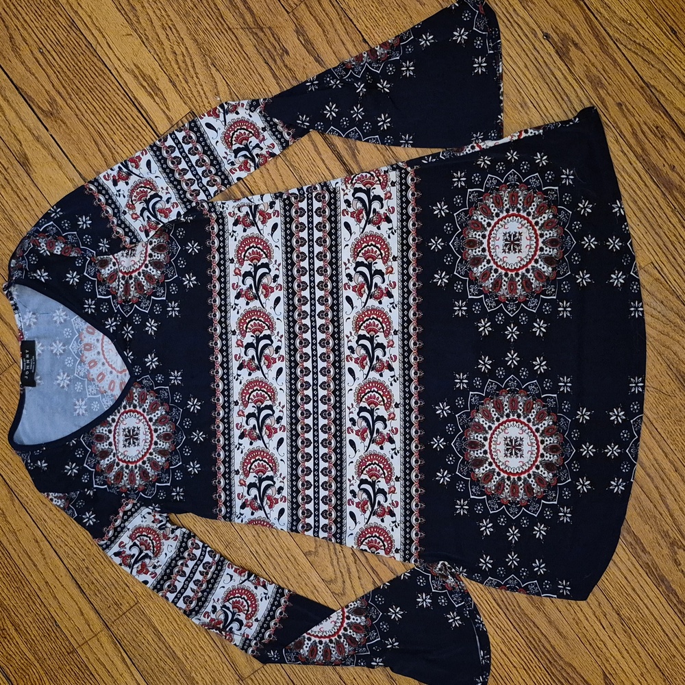 Made by Johnny Small Blouse Colorful Pattern Long Sleeve Stretch Made In USA